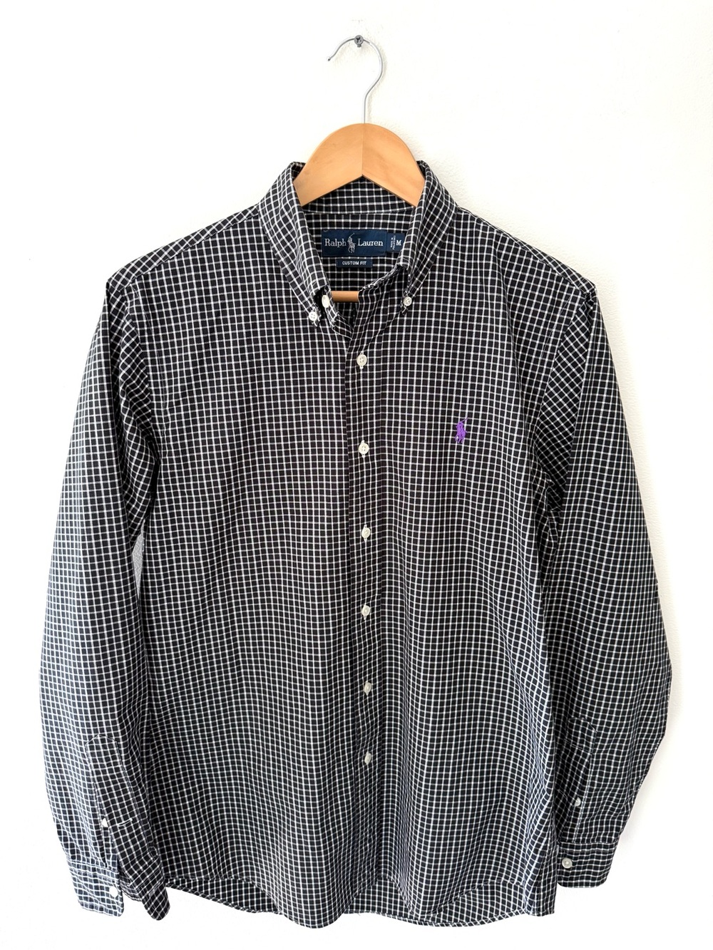 Ralph Lauren Polo Black & White Windowpane Button-Down Shirt M Preppy Academia